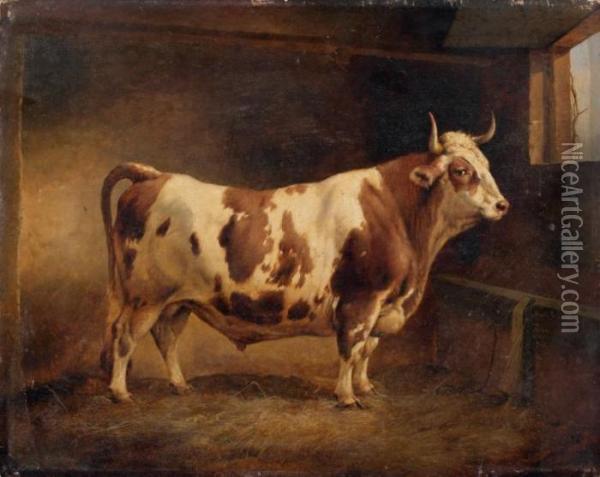 Taureau A L'etable Oil Painting - Eugene Joseph Verboeckhoven