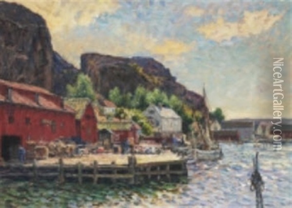 Hamnmotiv Fran Fjallbacka Oil Painting - Anton Genberg