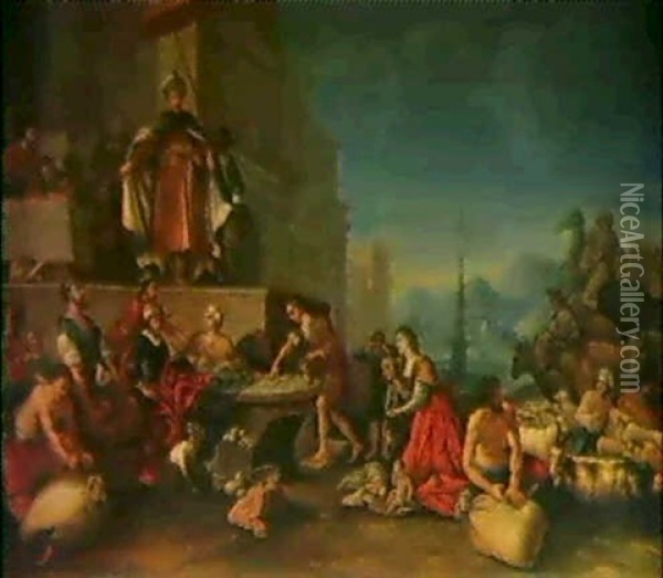 Der Agyptische Joseph Verteilt Wahrend Der Hungersnot... Oil Painting - Bartholomeus Breenbergh