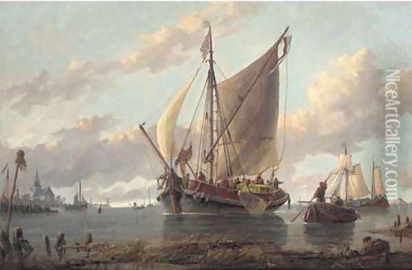 Dutch passage boat Oil Painting - Richard Henry Nibbs