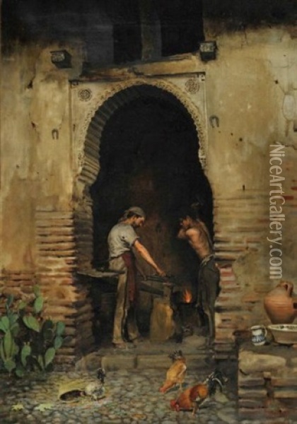 L'atelier Du Forgeron Oil Painting - Placido Frances y Pascual