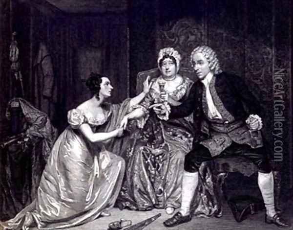 Mr Blanchard Mrs Davenport and Miss M Tree as Peachum Mrs Peachum and Polly in The Beggars Opera Oil Painting - George Clint