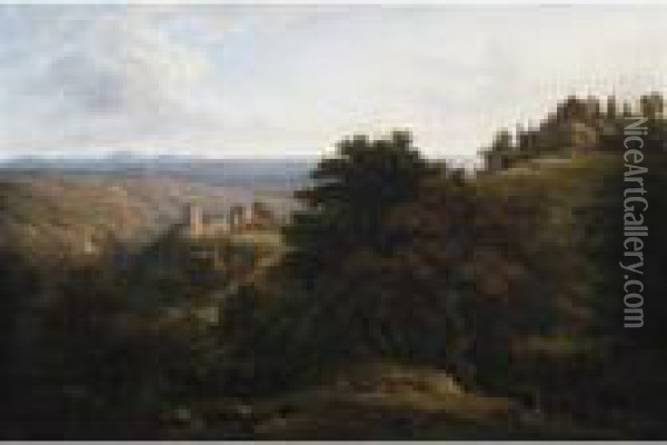 Rosslyn Chapel And Castle, Scotland Oil Painting - John Glover