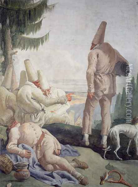 Pulcinella on Holiday Oil Painting - Giovanni Domenico Tiepolo