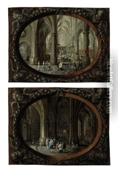 Interior Of A Gothic Church By Day (+ Interior Of A Gothic Church By Night; Pair) Oil Painting - Peeter Neeffs the Elder