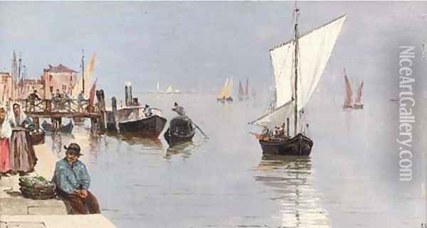 On the lagoon, Venice Oil Painting - Antoinetta Brandeis