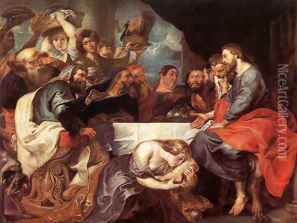 Christ at Simon the Pharisee 1618-20 Oil Painting - Peter Paul Rubens