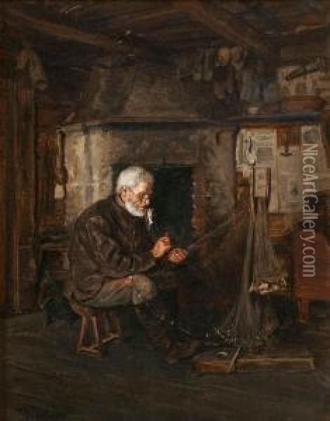 Repairing The Fishing Net Oil Painting - Adolf von Becker