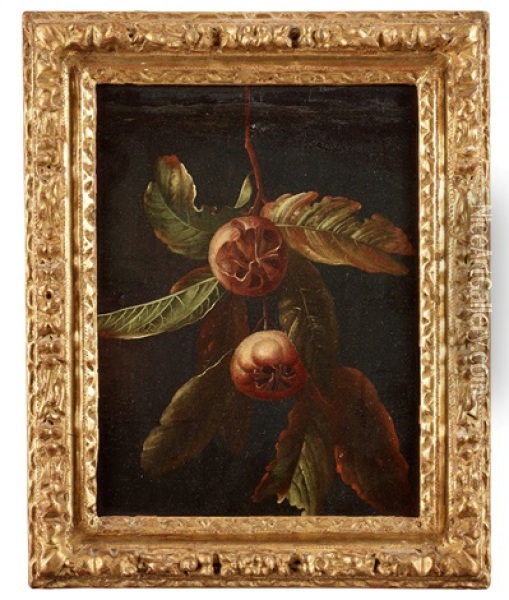 Mispelkvist Med Frukter (branch With Medlar Fruits) Oil Painting - Johan Johnsen