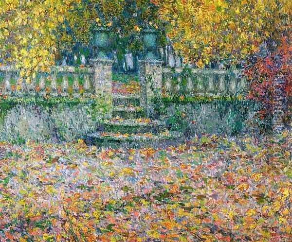 The Terrace, Autumn, Gerberoy Oil Painting - Henri Eugene Augustin Le Sidaner