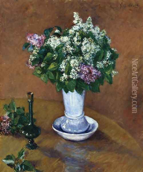 Still LIfe With A Vase Of Lilacs Oil Painting - Gustave Caillebotte