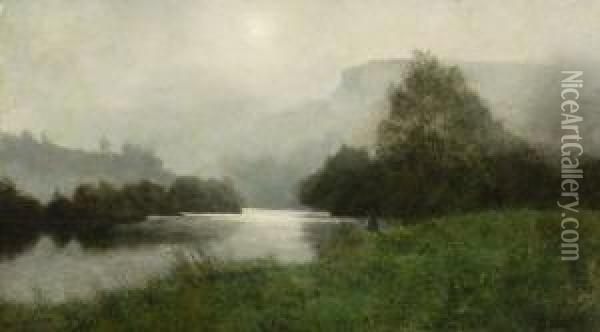 Angler Am Fluss. Oil Painting - Leon Boudot