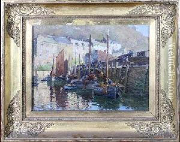 Polperro Harbour Oil Painting - William Kay Blacklock
