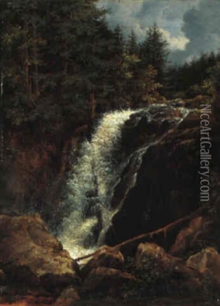 Triberger Wasserfall Oil Painting - Friedrich Helmsdorf