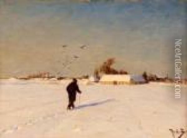 Winter Landscape With Figure Oil Painting - Hans Anderson Brendekilde