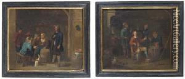 Peasants In An Interior; And Peasants Smoking In An Inn Oil Painting - Richard Brakenburgh