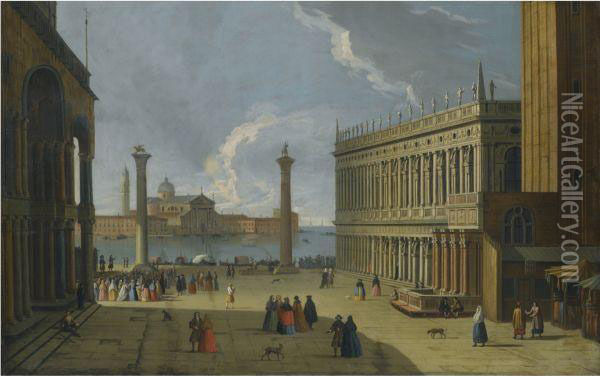Venice, A View Of The Piazzetta Oil Painting - Luca Carlevarijs