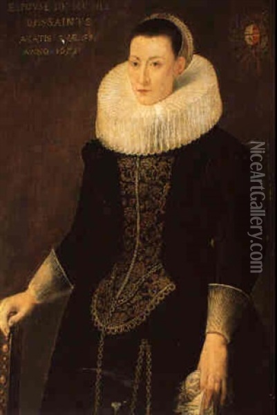 Portrait De Femme A La Robe Brodee Et A La Chaine D'or Oil Painting - Michiel Janszoon van Mierevelt