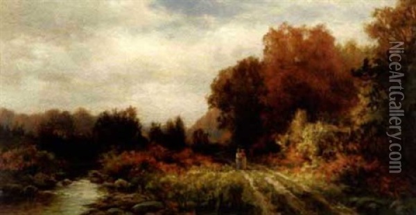 Two Ladies In A Fall Landscape Oil Painting - William C. Bauer