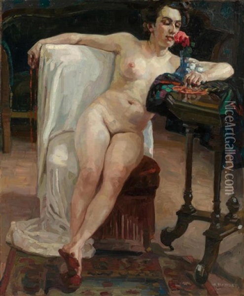 Sitzender Frauenakt Oil Painting - Alfred Marxer