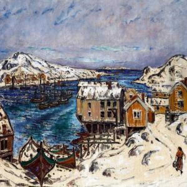 Skraavens Fiskelaye Lofoten Oil Painting - Rikard Lindstrom