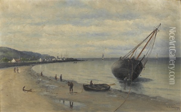 Bringing In The Catch At Low Tide Oil Painting - William Alexander Coulter