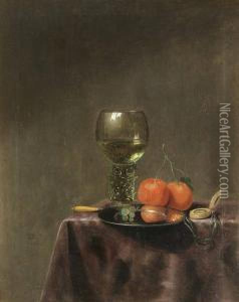 Stilleben Med Glaspokal, Apelsiner Och Fickur Oil Painting - Gerard Van Berleborch