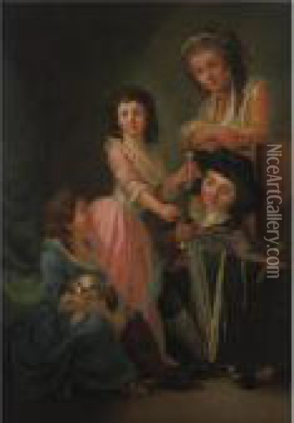 Portrait Of A Mother And Her Three Children Oil Painting - Antoine Vestier