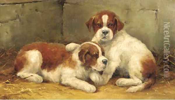 St. Bernard puppies Oil Painting - Philip Eustace Stretton
