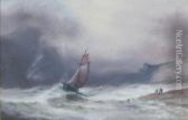 Fishing Boat In Choppy Seas Just Off The Coast, 'kilpack' On Label Verso Oil Painting - S.L. Kilpack