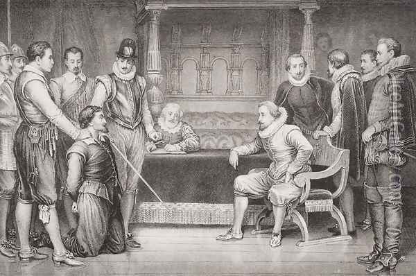 Guy Fawkes 1570-1606 interrogated by James I 1566-1625 and his council in the King's bedchamber, from Illustrations of English and Scottish History Volume I Oil Painting - Ralston, William