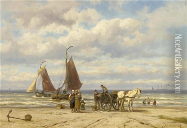 Strandszene Oil Painting - Johannes Hermanus Barend Koekkoek