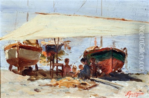 Barche A Riposo Oil Painting - Antonio Ferrigno