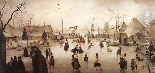 Ice Scene c. 1610 Oil Painting - Hendrick Avercamp