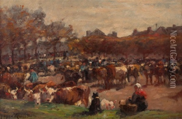 Vaches Dans Une Foire Oil Painting - Aymar (Aimard Alexandre) Pezant