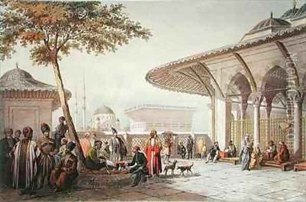 Interior of the Courtyard of the Top-Hani Mosque Oil Painting - Jean Brindesi