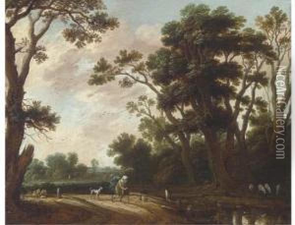A Landscape With A Traveller And A Dog On A Track Oil Painting - Jasper van der Lamen