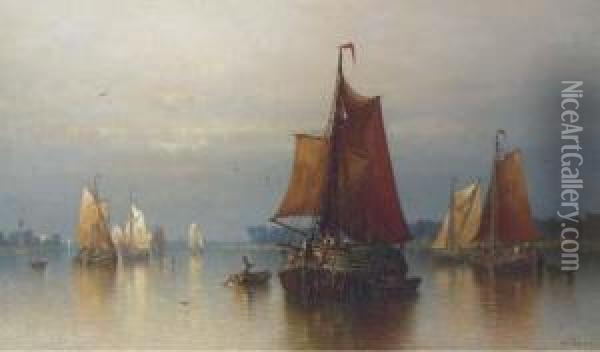 Rhine-boats On The River Maas, Off The Coast Of Dordrecht,holland Oil Painting - Andrew Fisher Bunner