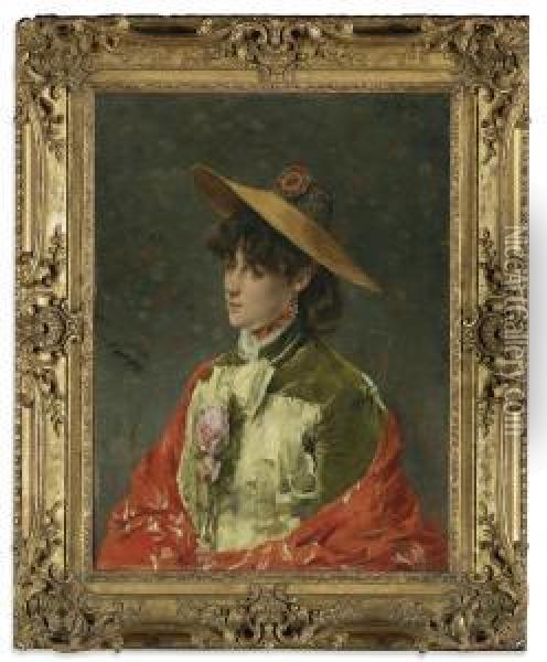 La Femme Au Chapeau Oil Painting - Alfred Stevens