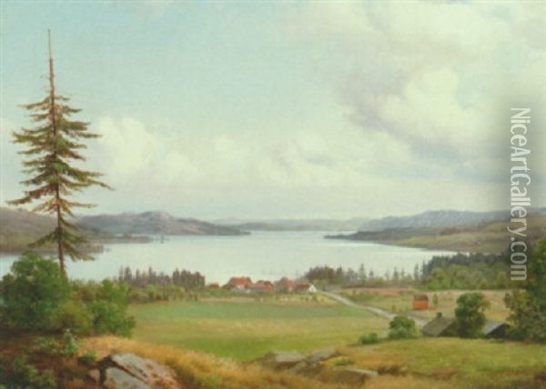 Norsk Landskab Oil Painting - Christian Martin Tegner