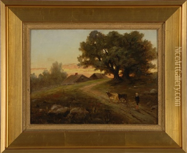 Sunset Of A Country Road Oil Painting - William Ongley