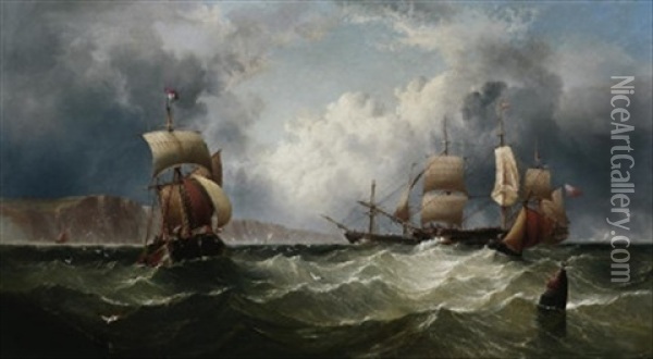 Marine. Segelboote Vor Englischer Steilkuste Oil Painting - Henry Redmore