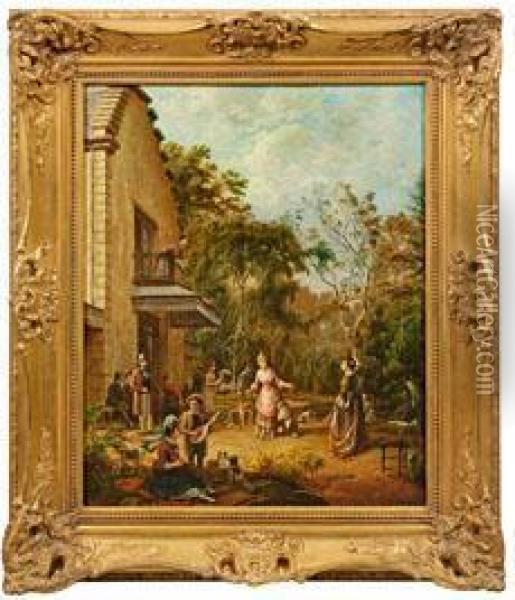 Sommerliche Gesellschaft Vor Einer Villa Oil Painting - Pierre-Louis-Joseph de Coninck