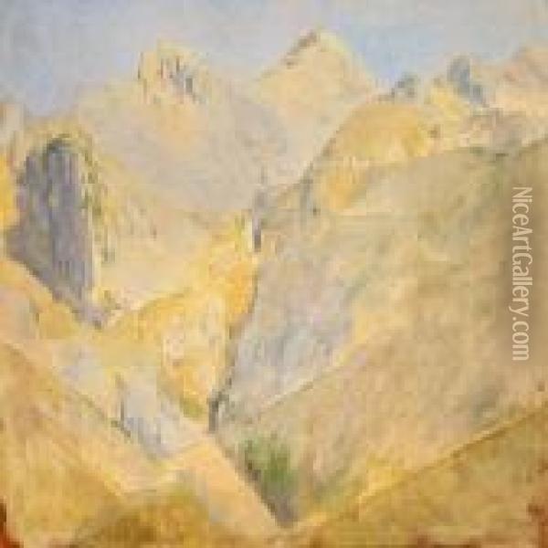 Italian Mountain Landscape Oil Painting - Jorgen Sonne