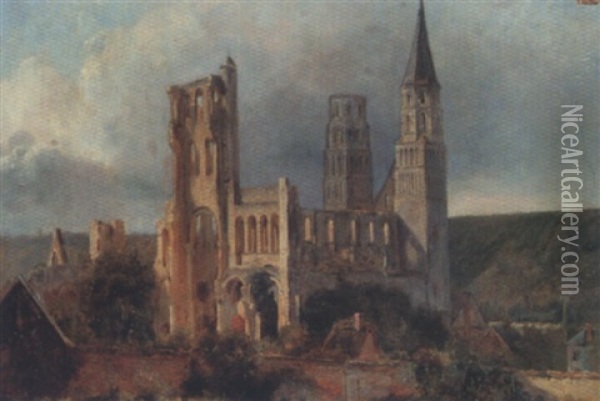 L'abbaye De Jumieges Oil Painting - Adrien Dauzats