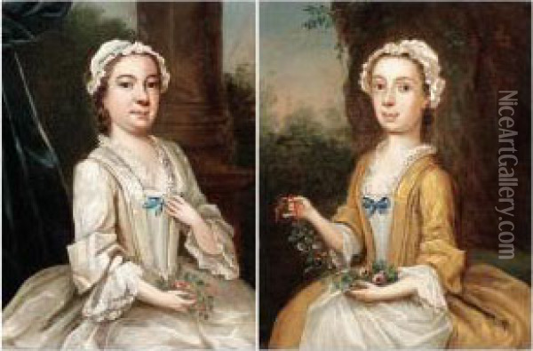Portrait Of A Lady; And Of Her Daughter Oil Painting - Willem Verelst