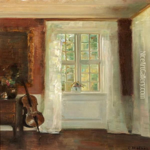 Interior With Acello Oil Painting - Carl Vilhelm Holsoe