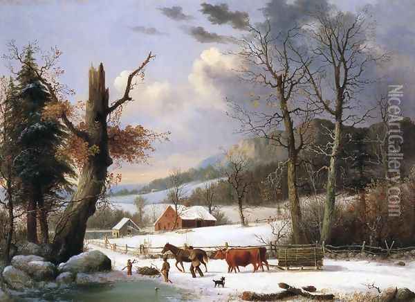Gathering Wood for Winter Oil Painting - George Henry Durrie