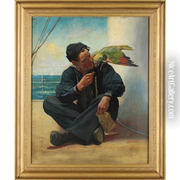 The Sailor's Pet Parrot Oil Painting - Hermann Carl Siegumfeldt