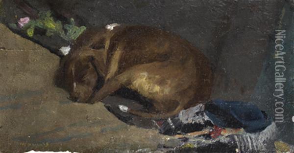 Petit Chien Endormi Oil Painting - Pascal-Adolphe-Jean Dagnan-Bouveret